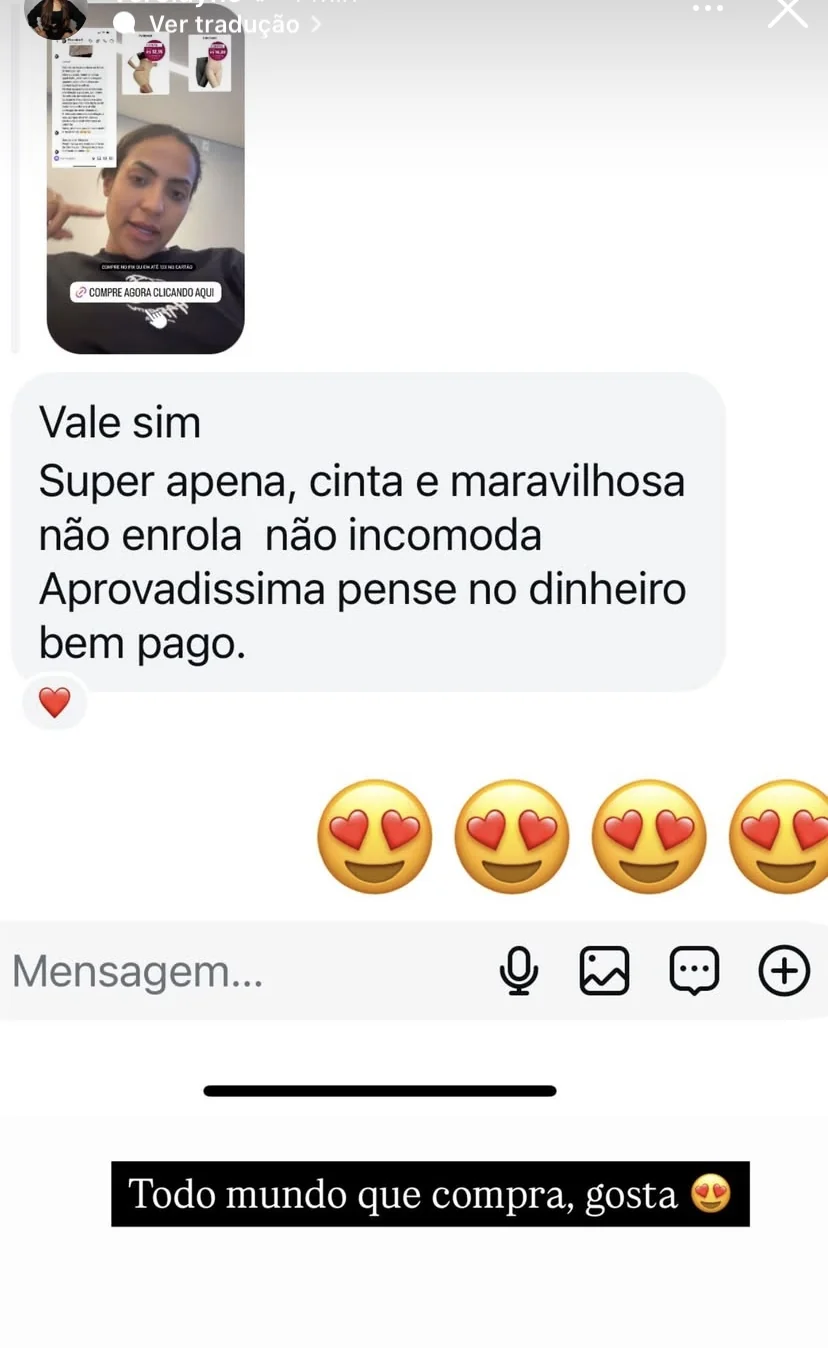 Feedback de cliente satisfeita com o conforto do Short Cinta