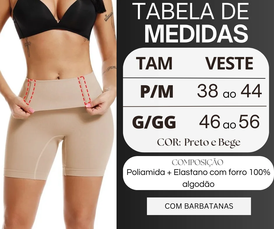 Tabela de Medidas do Short Cinta Modelador para tamanhos P/M e G/GG